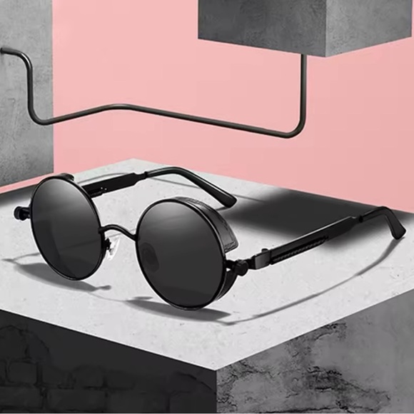 Retro Round Steampunk Black Metallic Sunglasses UV400 for Men & Women Bikercore - Picture 14 of 15